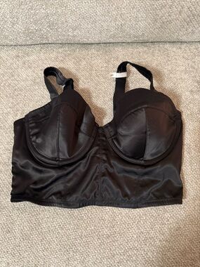 Black Longline Satin Bra Top - Unbranded